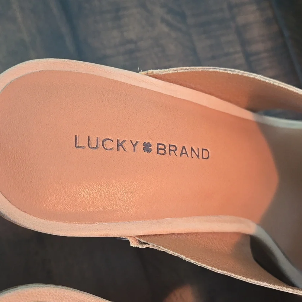LUCKY BRAND Takara High Heel Woodgrain Platform Embellished Trim Sandal SZ 10 - Picture 12 of 13